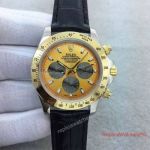 Copy Rolex Cosmagraph Daytona watch 2-Tone Gold Dial Black Leather